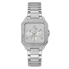 GUESS US Women's Silver-Tone Square Multifunction Watch