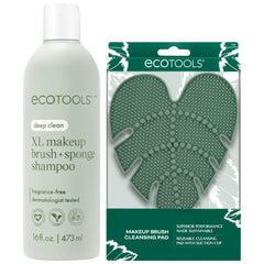 EcoTools Makeup Brush Cleaner Set – Brush & Sponge Shampoo (Extra Large Bottle) + Silicone Cleansing Pad with Suction