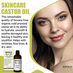Drsous Ca Organic Castor Oil 100ml | 100% Pure Cold Pressed Hexane Free Castor Oil for Hair Growth, Eyelashes and Eyebrows | Skin Moisturiser with Vitamin E | Made in Palestine
