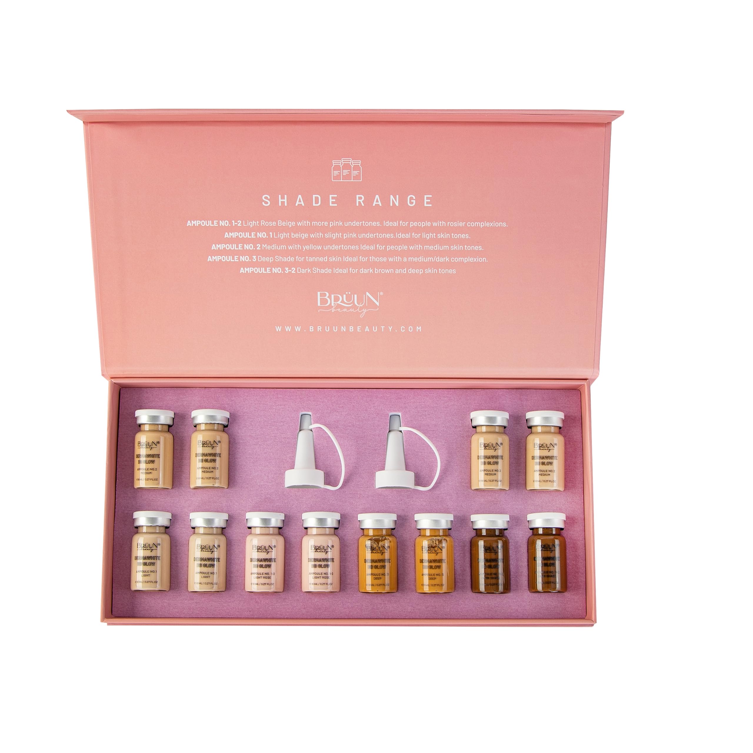 BRÜUN BB Glow Starter Kit of 12 Vials for Spa and School - A Pigment Set for Skin Care to use with Derma Pen and Rollers for Fresh Look and Lasting Results