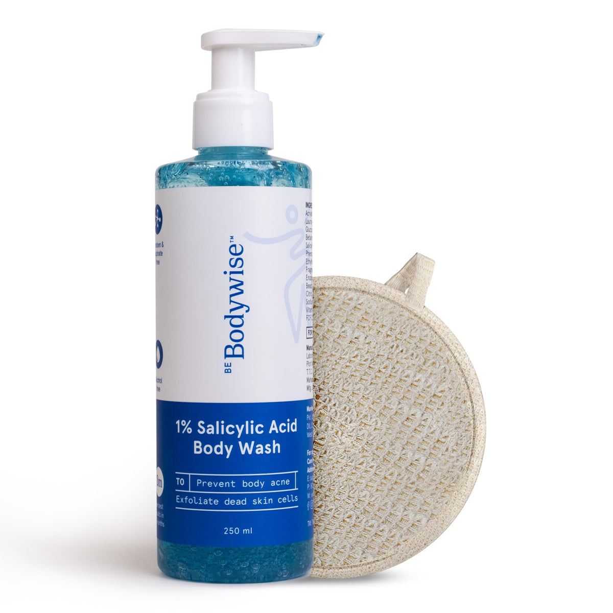 Be Bodywise 1% Salicylic Acid Body Wash With Loofah | Gently Exfoliates to Prevent Body Acne & Cleanse Skin | Paraben and SLS free | 250ml
