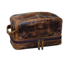 jaald Men's Buffalo Genuine Leather Toiletry Bag Waterproof Dopp