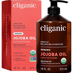 Cliganic Organic Jojoba Oil 16oz with Pump, 100% Pure | Bulk, Moisturizing Oil for Face, Hair, Skin & Nails | Natural Cold Pressed