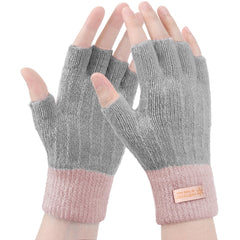 Fingerless Gloves for Women Warm - Winter Thermal Gloves Knitted Soft Half Fingers Mittens for Cold Weather Typing Working Driving - Pink/gray