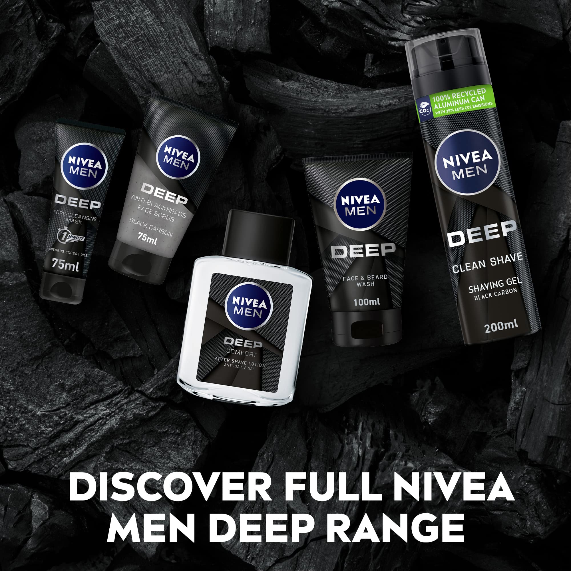 NIVEA MEN Shaving Gel, DEEP Clean Shave Antibacterial Black Carbon, 200ml