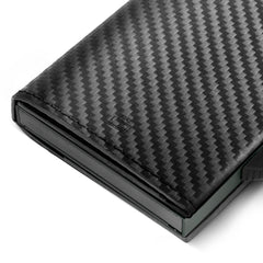 OGON Automatic Leather wallet Cascade Slim - Compact aluminum RFID blocking card holder - Up to 8 cards and banknotes - Platinium Carbon