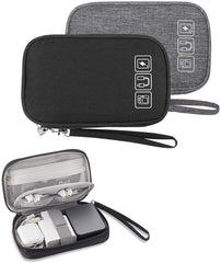 DELFINO Small Electronic Organizer Cable Bag, Travel Portable 2 PCS Electronic Accessories Storage Bag Soft Carrying Case Pouch for Hard Drive, Cord, Charger, Earphone, USB, SD Card (Black+Gray)