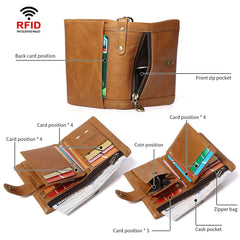 MAKINGTEC Genuine Leather RFID Bifold Wallets with Anti-Theft Chain Minimalist Leather Wallet with ID Window Multifunctional Leather Wallet Leather Wallet for Men with Money Pocket