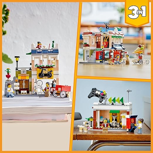 LEGO Creator 3in1 Downtown Noodle Shop 31131 Building Toy Set for Boys, Girls, and Kids Ages 8+; Features a Townhouse, Bike Shop or Arcade (569 Pieces)