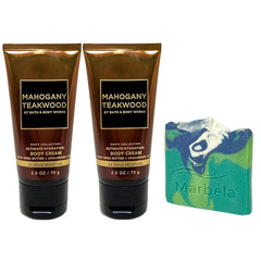 Bath & Body Works The Men's Collection Mahogany Teakwood 2 Ultimate Hydration Body Cerams with an Aloe Vera Sample Soap - Travel size