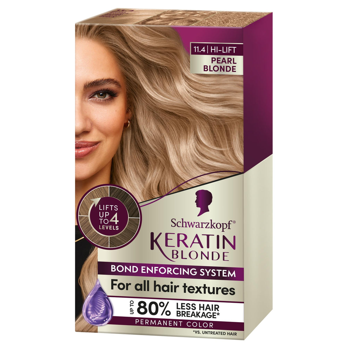 Schwarzkopf Keratin Hair Color Pearl Blonde 11.4, Permanent High-Lift Color, One Application - Keratin-enriched hair color, brightens up to 4 levels and protects hair from breakage*