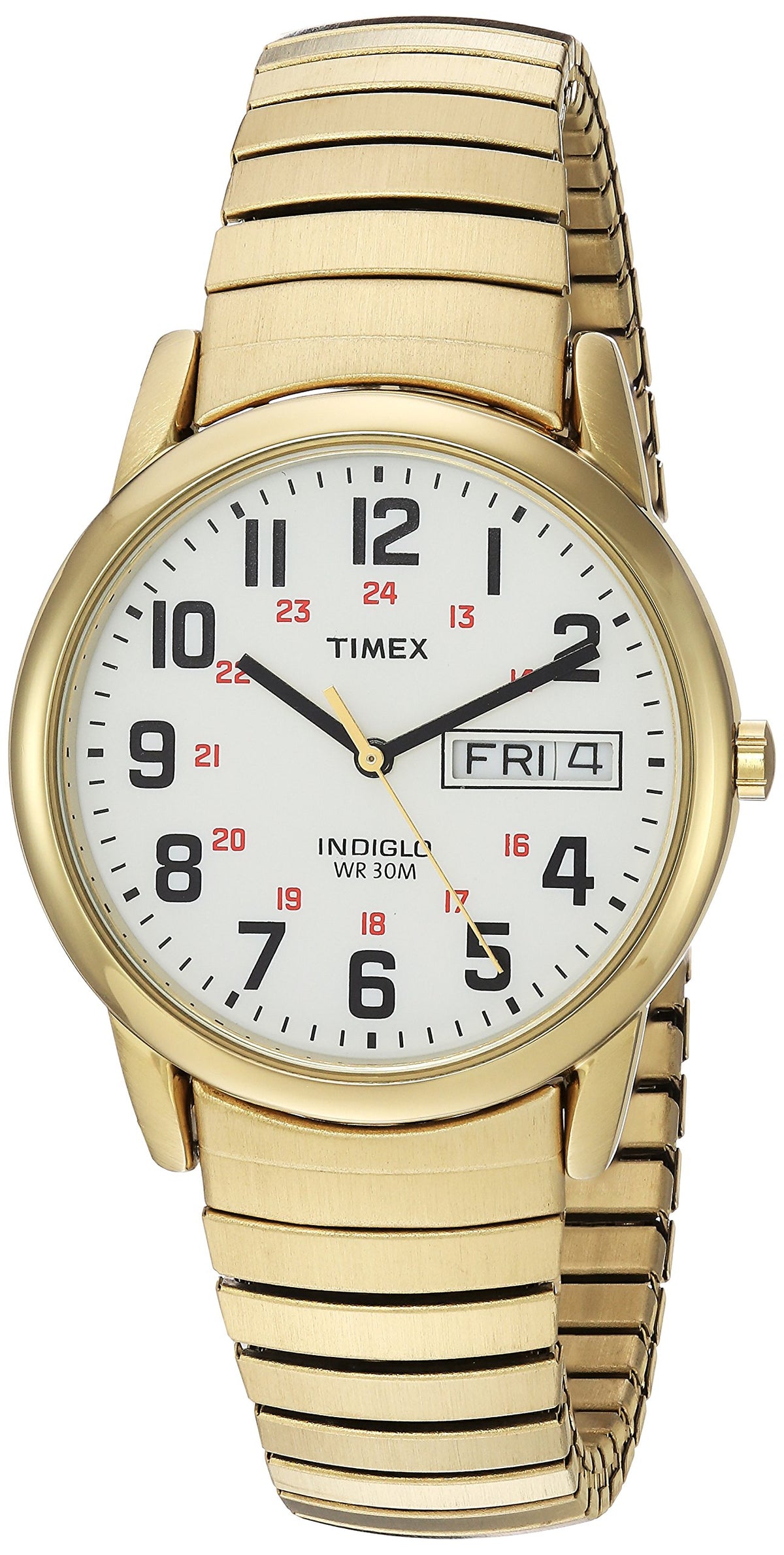 Timex Men's Easy Reader 35mm Watch – Gold-Tone Case White Dial with Gold - Tone Tapered Expansion Band - Gold-Tone