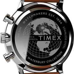 Timex mens Chronograph Watch Waterbury with Leather Strap - Brown/Blue/Stainless Steel