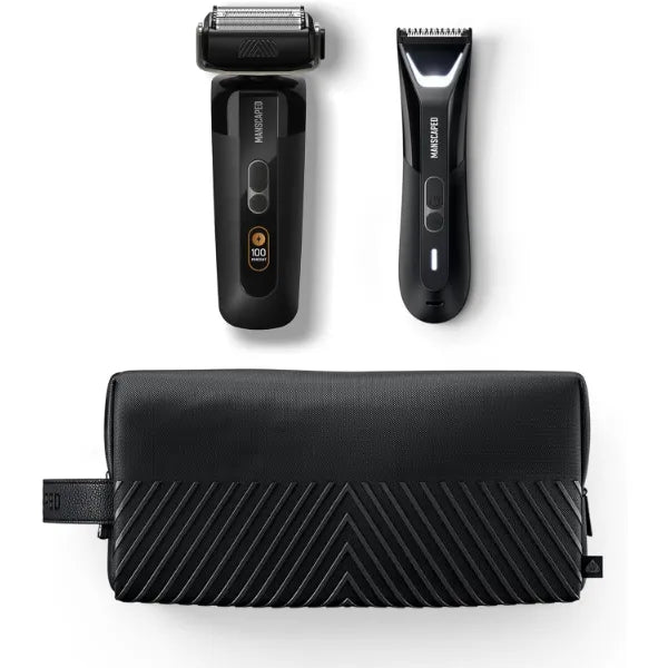 MANSCAPED The Chairman PRO & The Lawn Mower 5.0 Ultra - Men's Face Shaver with Two SkinSafe Blades, Four-Blade Foil & Stubble Trimmer & Dual-Head Groin & Body Hair Trimmer with Toiletry Bag
