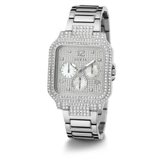 GUESS US Women's Silver-Tone Square Multifunction Watch