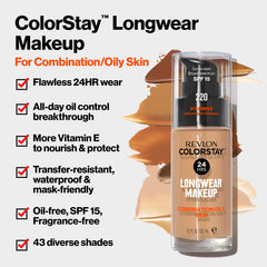 Revlon ColorStay Liquid Foundation Makeup for Combination/Oily Skin SPF 15 - Vanilla (135), 30ml