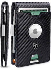 TRAVANDO AirTag* Wallet Mens Wallet with Money Clip Air Tag Wallet Card Holder RFID Blocking Bifold Gifts for Men, Carbon