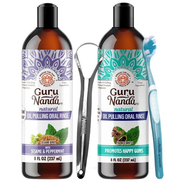 GuruNanda Glow & Go Oral Care Kit - Sesame Mint & CocoMint Oil Pulling Mouthwash for Natural Oral Hygiene, Happy Gums & Long Lasting Fresh Breath