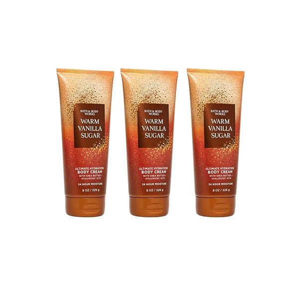 Bath & Body Works Warm Vanilla Sugar Ultimate Hydration Body Cream – 3 Pack, 8 oz Each | Vanilla, White Orchid & Sparkling Sugar Scent