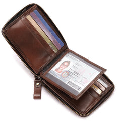 BULLCAPTAIN Mens Genuine Leather Zipper Wallet RFID Blocking Bifold Secure Zip Around Wallets Multi Credit Card Holder Purse (Handmade coffee)
