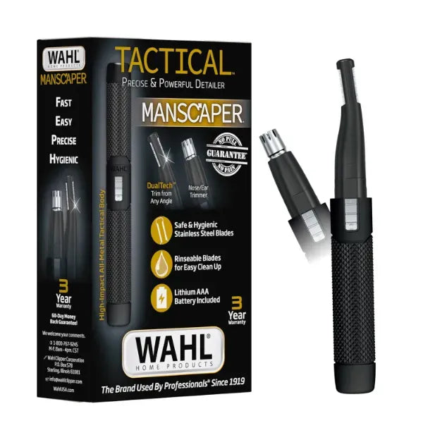 Wahl Manscaper 2 in 1 Lithium Battery Tactical Dual Sided Eyebrow Trimmer and Nose Hair Trimmer for Men – Model 3023805