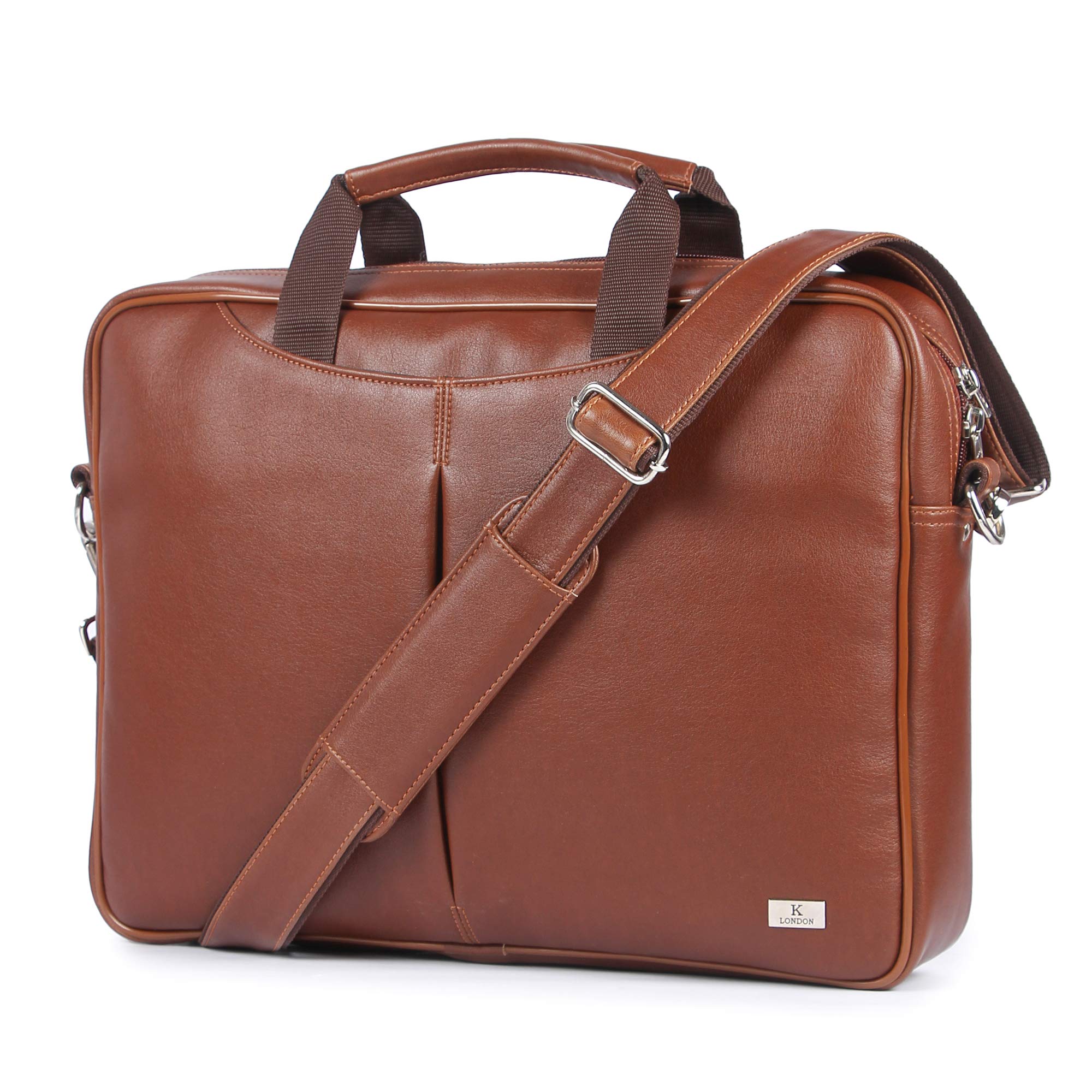 K London 15.6 Inches Faux Leather Men Women Unisex Laptop Shoulder Messenger Office Bag (1810) (Light Brown)