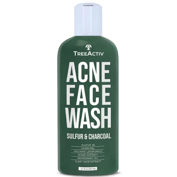 TreeActiv Acne Charcoal Face Wash 3.4 oz, Exfoliating Daily Honey & Sulfur Acne Cleanser Face Soap, Deep Cleansing Moisturizing Face Wash for Women and Men