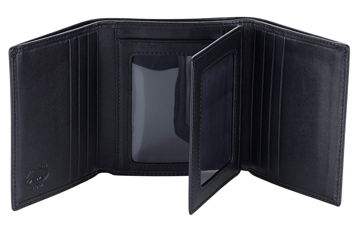 Stealth Mode Leather Trifold RFID Wallet For Men With Flip Out ID Holder - Black