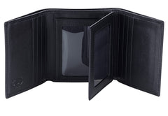 Stealth Mode Leather Trifold RFID Wallet For Men With Flip Out ID Holder - Black