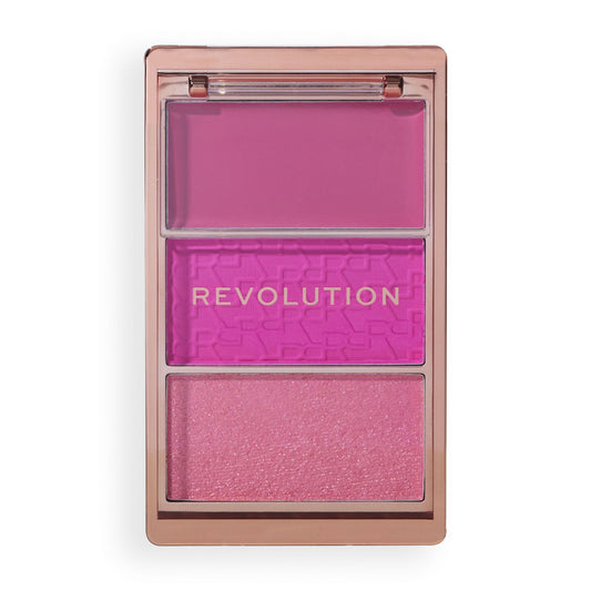 Revolution, Blush Icon Palette, Cream & Pressed Powder Blusher, Highly Pigmented, Face Palette, Vegan & Cruelty-Free, 3 Shades, Hot Pink Flag