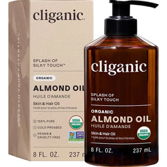 Cliganic Organic Sweet Almond Oil, 100% Pure (8oz) - for Skin & Hair, Nourishing Carrier Oil for Face & Body