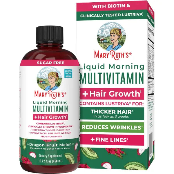 MARYRUTH'S Liquid Multivitamin + Hair Growth, Clinically Thicker Hair, 15oz | Clinically Tested in Women for Thicker Hair & Facial Wrinkles, Biotin 10000mcg, Lustriva Hair Growth Supplements, Skin Care