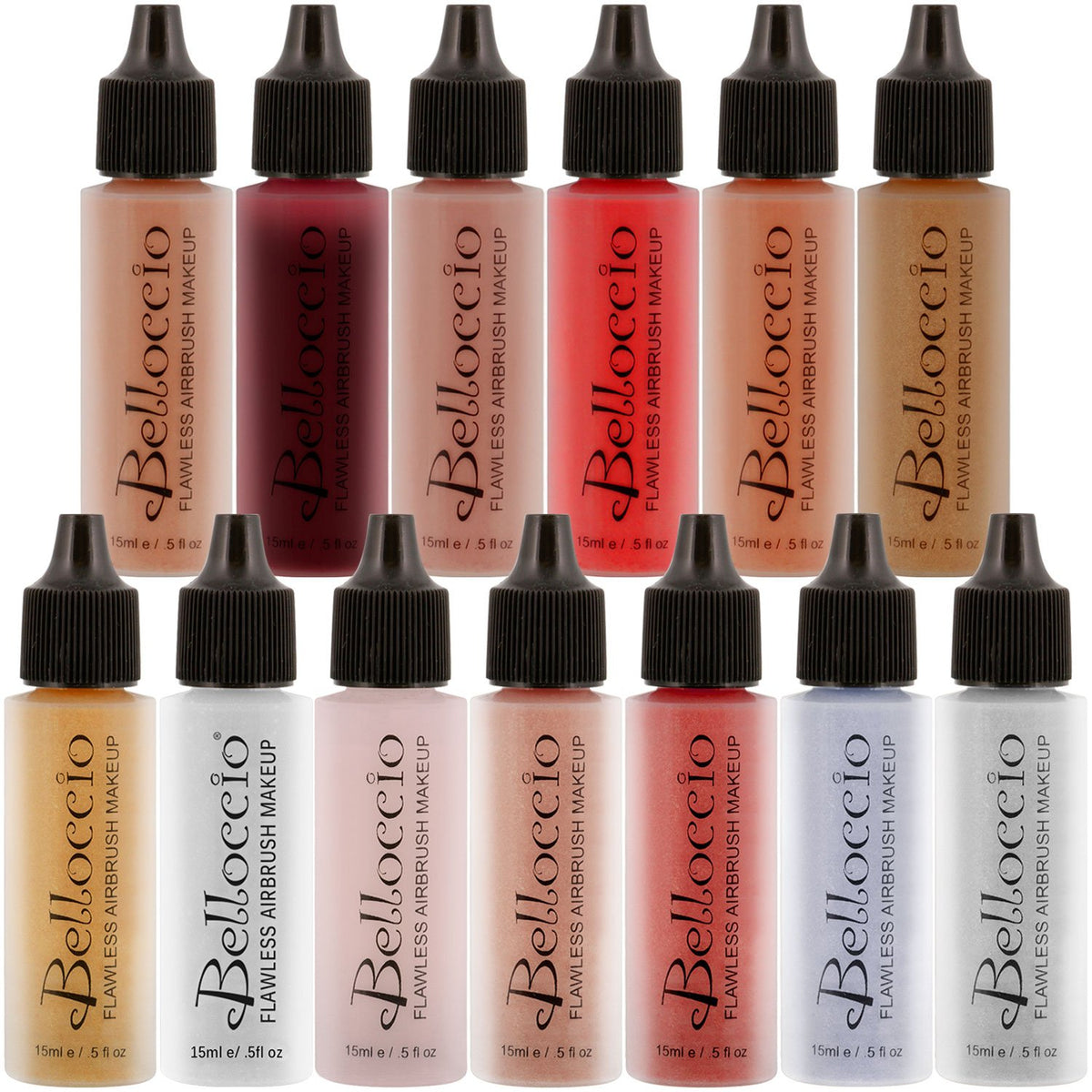 Belloccio Master Set of All 13 Blush, Bronzer & Shimmer Color Shades within Belloccio's Professional Flawless Airbrush Makeup Product Line (13 Different Shades in 1/2 oz. Bottles)