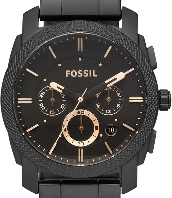 Fossil Machine Men's Black Dial Stainless Steel Band Chronograph Watch - Fs4682, Analog black  Display