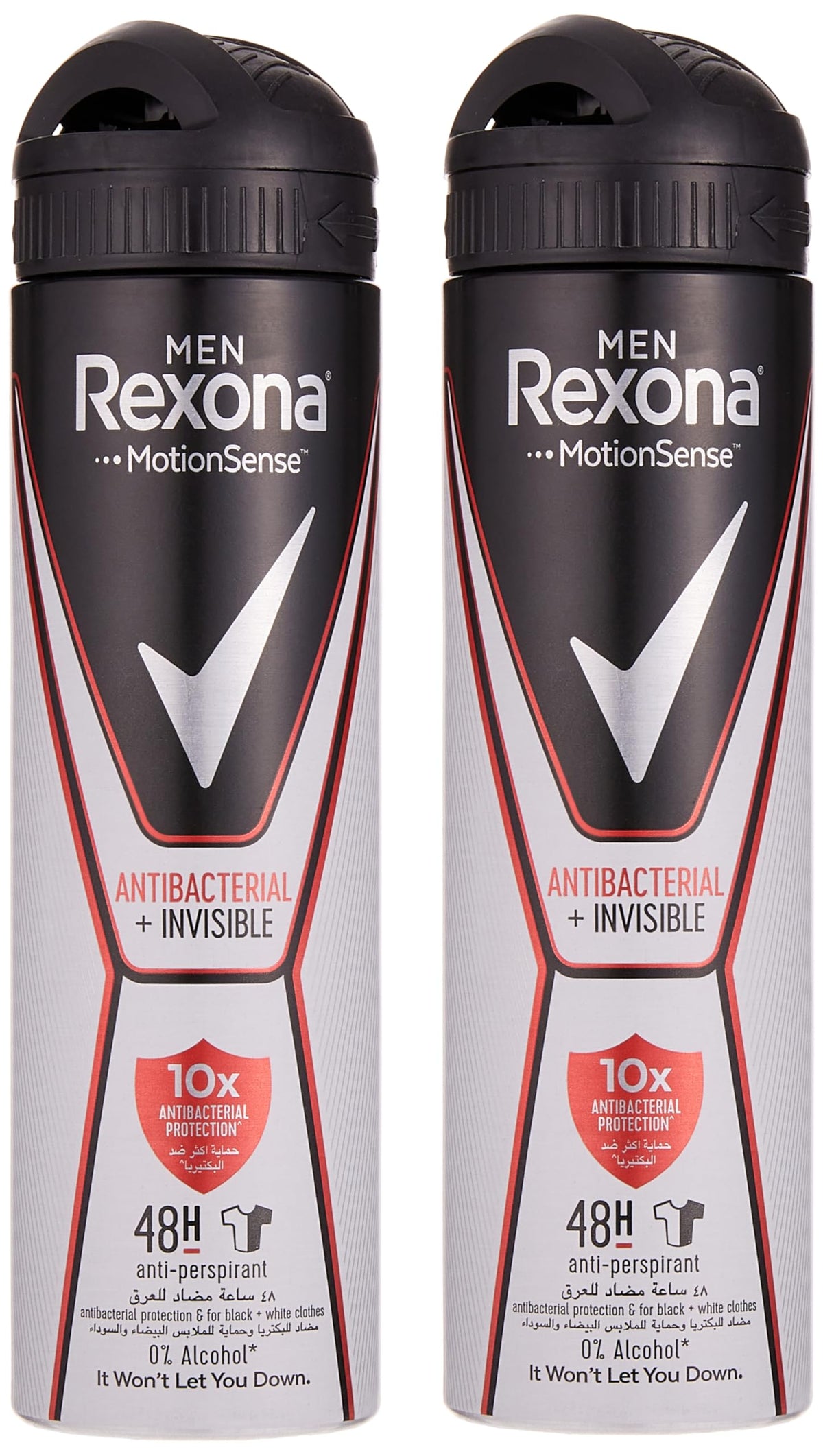 Rexona Men Antiperspirant Deodorant Antibacterial + Invisible, 150 ml (Pack Of 2)