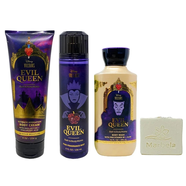 Bath & Body Works Disney Villains Collection Evil Queen Trio Set - Body Cream Fragrance Mist and Body Wash - with a Natural Oats Bar Soap - Full Size