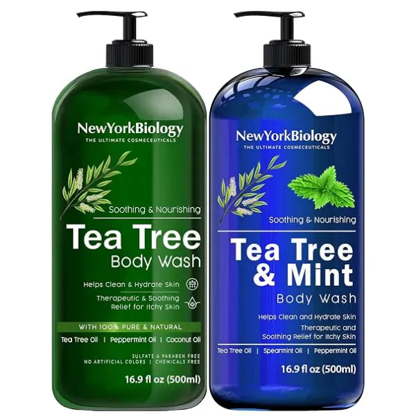 New York Biology Tea Tree Body Wash with Tea Tree Mint Body Wash for Men and Women Helps Jock Itch & Itchy Skin, Nail Fungus, Athletes Foot, Eczema & Body Odor, Ringworms 16 Fl Oz
