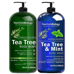 New York Biology Tea Tree Body Wash with Tea Tree Mint Body Wash for Men and Women Helps Jock Itch & Itchy Skin, Nail Fungus, Athletes Foot, Eczema & Body Odor, Ringworms 16 Fl Oz