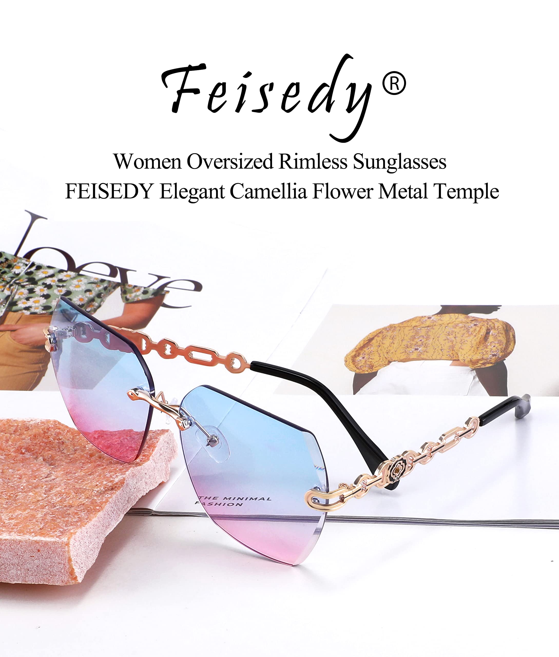 Rimless Sunglasses for Women Metal Square Frame Classic Diamond Grandient lens Eyewear UV Protection Fashion Shades for Women B2567