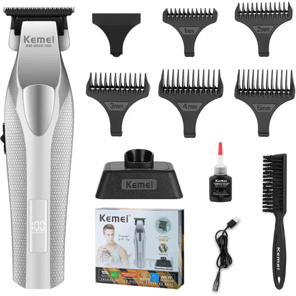 KEMEI 1798 Professional Hair Clippers for Men, 9100 RPM Cordless Barber Clippers with Full Metal Body, 3000 mAh Hair Trimmer with LED Display, Ceramic and DLC Blades