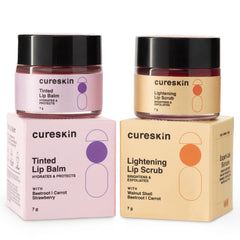 Cure Skin Lip Scrub Set | Lip Brightening Lip Scrub for Men & Women + Tinted Lip Balm for Women & Men | Lip Balm Set