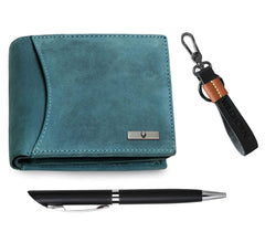 WildHorn® RFID Protected Genuine Leather Wallet & Gift Combo for Men - Blue H M