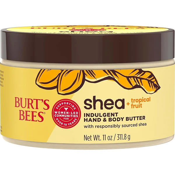 Burt's Bees Shea + Tropical Fruit Indulgent Hand and Body Butter, Non-Greasy, Antioxidant Rich for Glowing Skin, Non-Irritating, Natural Origin Skin Care, 11 oz.