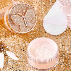 Fixing Face Setting Powder - Long Lasting Lightweight Loose Powder- Light As Mist Setting Powder - Clear & Flawless Floral Butterfly Dance Light and Silky Face Powder Natural Color - 15g