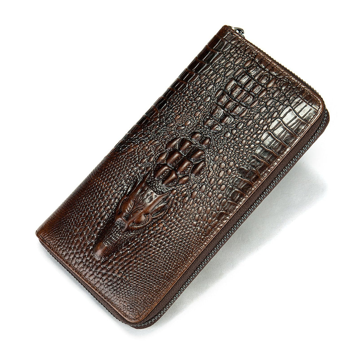 TERRIFI Genuine Leather Wallets for Men, Genuine Leather Wallet with RFID Protection, 12 Card Slots, 3 Bill Compartments, Zip Coin Pocket & Smartphone Slot (Brown)