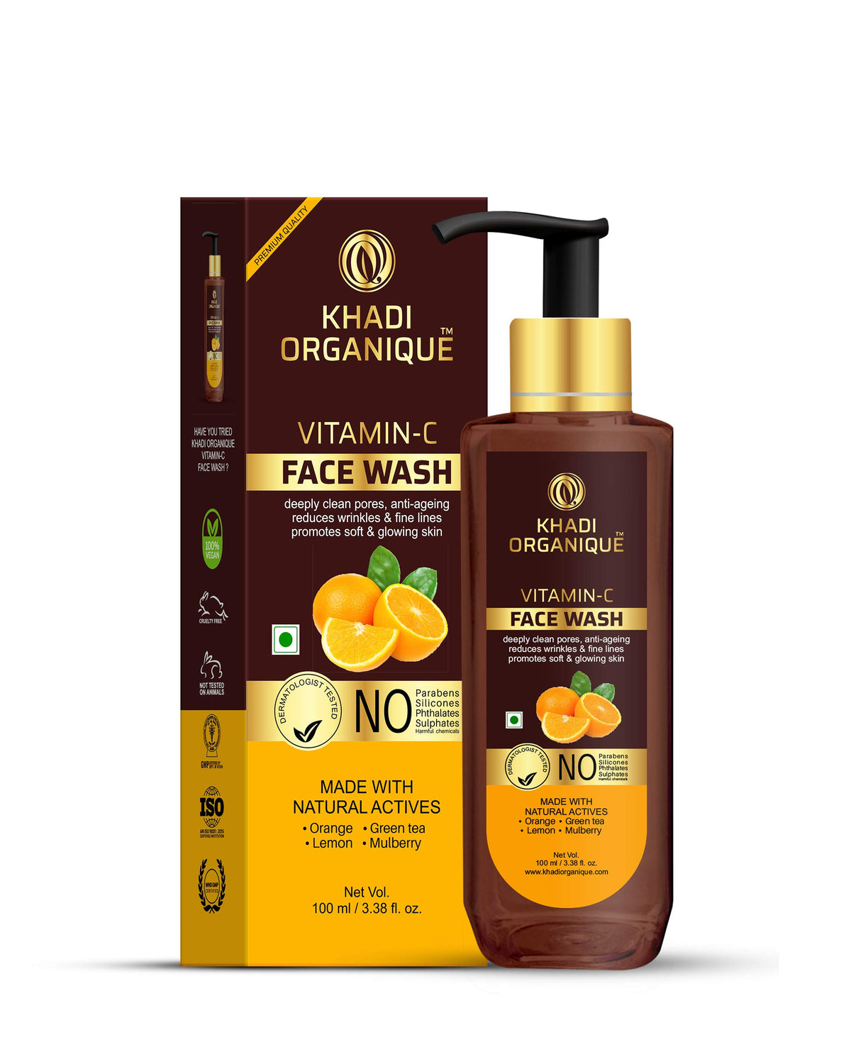 Khadi Organique Vitamin C Face Wash, Deeply Clean Pores, Anti-aging, Soft & Glowing Skin - 100ml