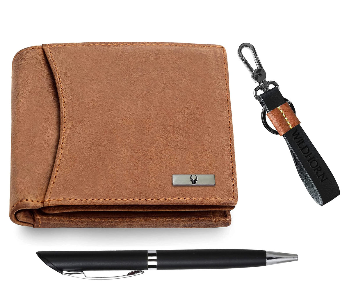 WildHorn® RFID Protected Genuine Leather Wallet & Gift Combo for Men - Tan H M