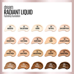 Maybelline Dream Radiant Liquid Medium Coverage Hydrating Makeup, Lightweight Liquid Foundation, Nude Beige, 1 Fl. Oz