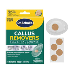 Dr. Scholl's Callus Remover Seal & Heal Bandage with Hydrogel Technology, 4ct Removes Calluses Fast Provides Cushioning Protection and Friction for All Day Pain Relief Pack of 1, 4 Count Total