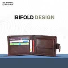 Hammonds Flycatcher RFID Protected Brown Nappa Leather Wallet for Men|5 Card Slots| 1 Coin Pocket|2 Hidden Compartment|2 Currency Slots|1 ID Slot|with Easy Access Card Container